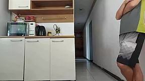 Risky kitchen fuck with my husband's friend while he's showering, almost caught!