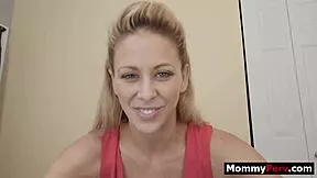blonde milf stepmom spreads legs for young stepsons cock ending in creampie finish