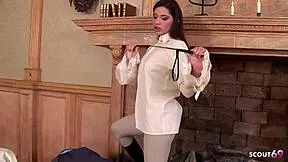 😈 slim teen in crotchless leggings teases fat cock guy into femdom footjob finish!! 👣💦