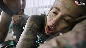 Tattooed Goth Babe Rides Big Cock Cowgirl Then Doggystyle Sloppy!