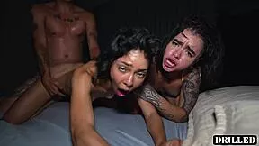 stepsister and her sexy latina friend beg for pov threesome with bent over domination and saggy tits bounce