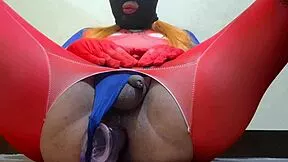 silly redhead sissy in asuka cosplay jerks her huge dick with dildo deep in ass 😜🍑