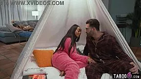 black teen stepdaughter with huge natural boobs tempts stepdad into taboo pounding