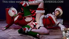 Eve and 2B Double Dildo Anal Christmas Squirting Slut