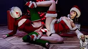 Eve and 2B Double Dildo Anal Christmas Squirting Slut