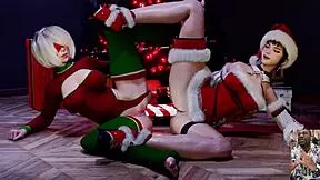 Eve and 2B Double Dildo Anal Christmas Squirting Slut