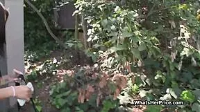 Broke busty teen desperately blows stranger outdoors for cash