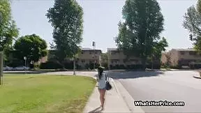 Broke busty teen desperately blows stranger outdoors for cash