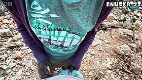 public blowjob ends with huge sloppy cumshot all over her pierced face