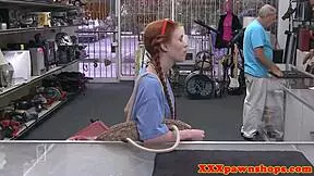 pawner teen sneaks to back office for cock ride