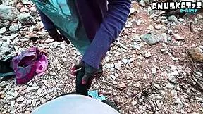 public blowjob ends with huge sloppy cumshot all over her pierced face