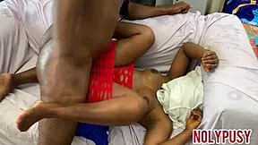 early morning young couple wakes on sofa for passionate missionary sex with juicy pussy moans