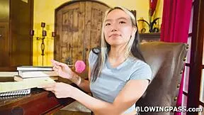 asian teen gives tutor sloppy deepthroat gagging big cock titty fuck