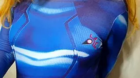 trans samus slaps soft lactating tits with huge bbc dildo while milk sprays from puffy nipples!