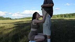 i'm joggin an this cute brunette babe drops to suck my cock then gulps my protein shake load