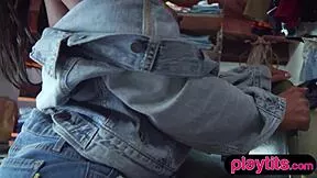 check out this big tits curvy petite ebony milf stripping clothes ripped to show juicy black booty nude