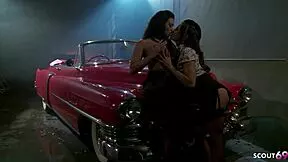 what happens backstage when big tits milf meets slim lingerie teen in lesbian parody?