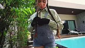 boss spots sexy gardener's wet pussy and bends her over for rough outdoor doggystyle in the garden