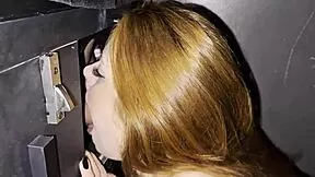 Wife cuckolds husband letting strangers fuck her in swingers gloryhole cabin