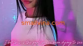 Petite thai teen rips clothes stripping small tits big ass in steamy bathroom