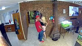 caught husband fucking pretty shaved wife with dildo at work closeup