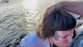 i suck cock on beach swallowing cum facial part 1