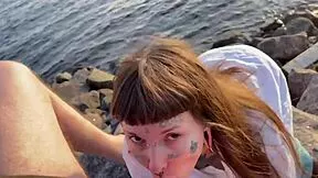 i suck cock on beach swallowing cum facial part 1