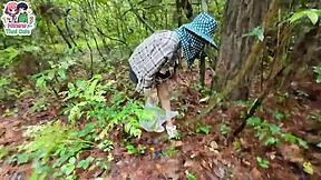 thai teen shows her pussy while picking mushrooms in forest damn
