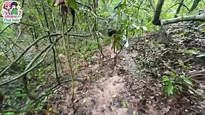 thai teen shows her pussy while picking mushrooms in forest damn