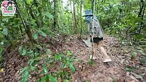 thai teen shows her pussy while picking mushrooms in forest damn