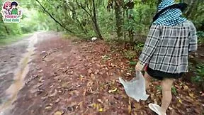thai teen shows her pussy while picking mushrooms in forest damn