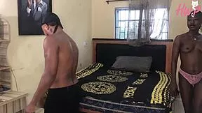 black girlfriend's oiled ass gets monster cock massage then doggystyle creampie on bed