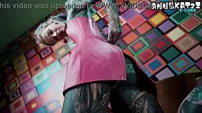 she teases her tight ass with fingers before taking a deep steel dildo plunge