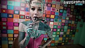 she teases her tight ass with fingers before taking a deep steel dildo plunge