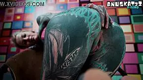 she teases her tight ass with fingers before taking a deep steel dildo plunge