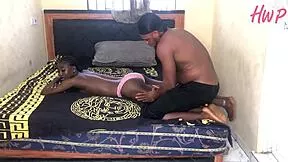 black girlfriend's oiled ass gets monster cock massage then doggystyle creampie on bed