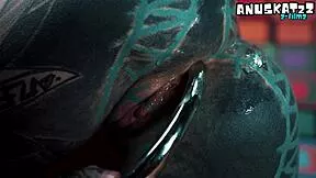 she teases her tight ass with fingers before taking a deep steel dildo plunge