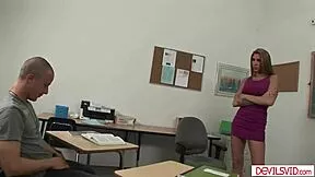 Perv student licks shaved pussy then fucks big tits Latina teacher