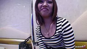 slim japanese girl chats then takes deep creampie on first date