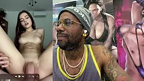 Tight petite transgender cowgirl rides monster cock until cum dump explosion