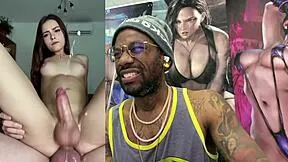 Tight petite transgender cowgirl rides monster cock until cum dump explosion