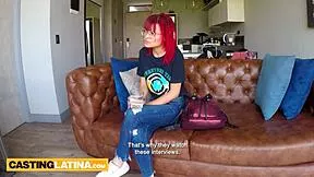 Petite redhead latina melissa mocosa deepthroats on casting couch