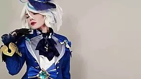 furina from genshin craves aether's cum in her shaved pussy over desserts 😏💦