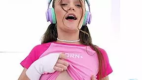 horny gamer girl treats boyfriend's big cock like her favorite joystick