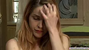 lesbian milf rams strapon deep in petite teen's shaved pussy