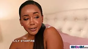 stepmom and stepaunt can't stop licking and squirting on that busty ebony stepdaughter