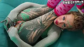 skinny tattooed goth slut in miniskirt and heels stretches tight asshole with ANAL TOYS dildo fingering and squirting