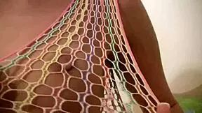 beautiful blonde kate masturbates in net dress with toys