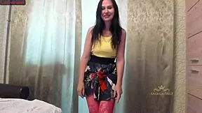 Does this passionate brunette milf's red pantyhose dance tempt your young cock or cunt?