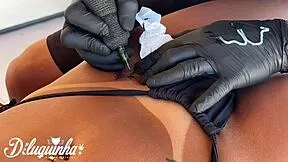 skinny tattooed brazilian teen pays tattooist with smooth pussy fuck